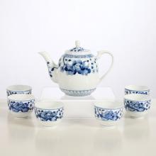 7头手绘青花花满园茶具